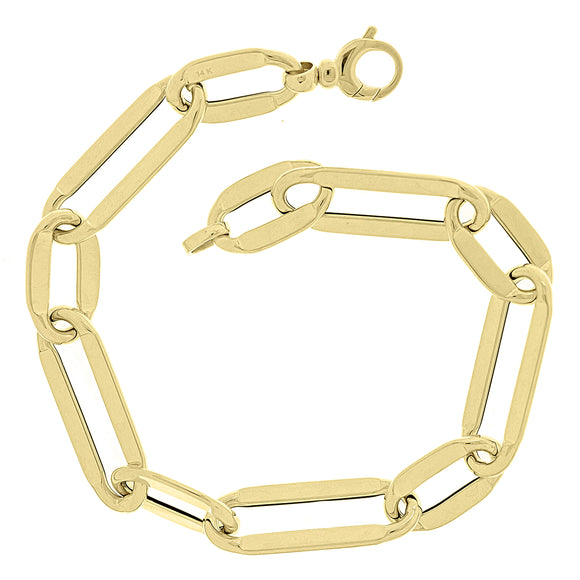 Italian 14k Yellow Gold Hollow Oval Paper Clip Bracelet 8
