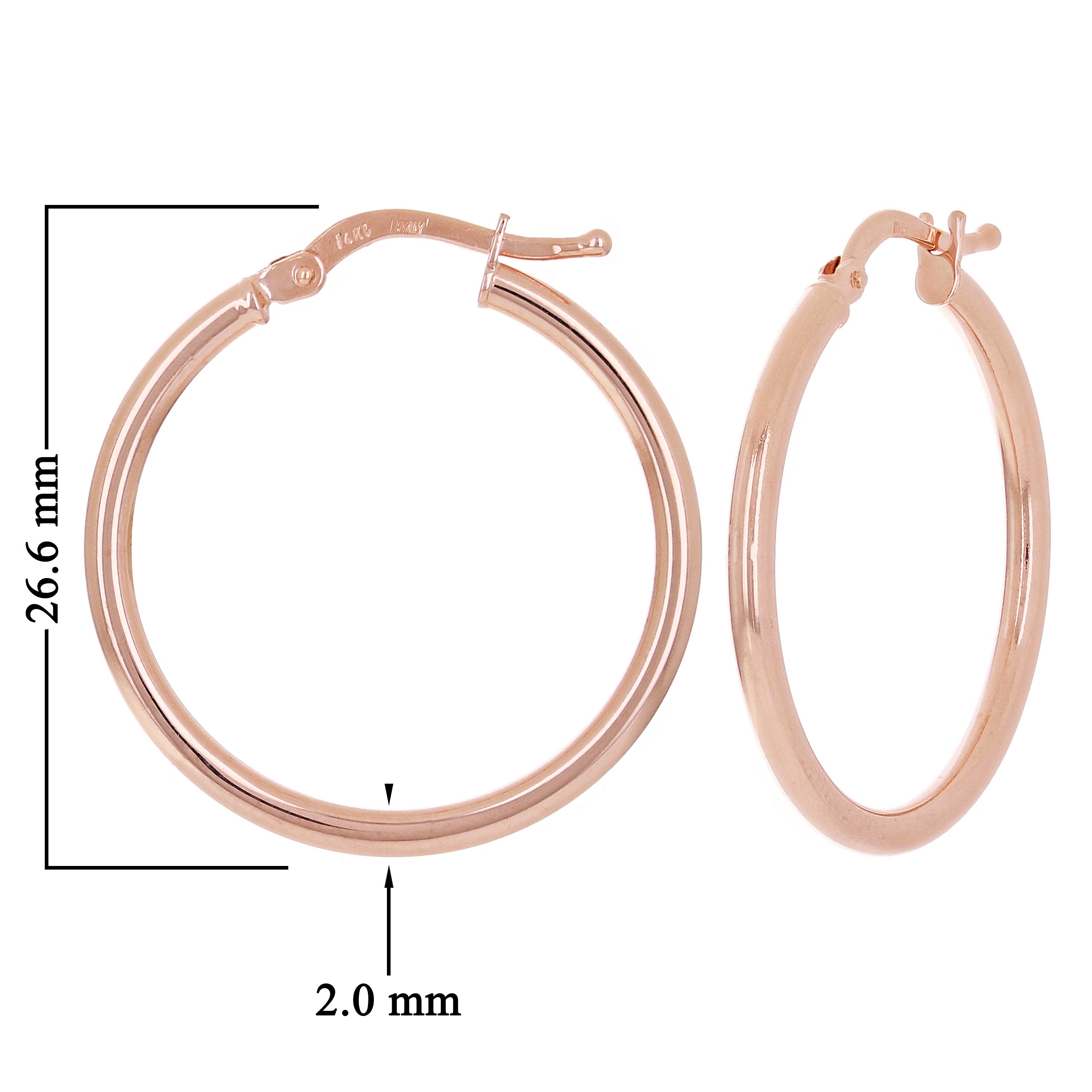 Italian 14k Rose Gold High Polished Plain 2mm Hollow Hoop Earrings 1" 1.6 grams - Rose,Size 1" 1.6 grams