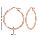 Italian 14k Rose Gold High Polished Plain 2mm Hollow Hoop Earrings 1" 1.6 grams - Rose,Size 1" 1.6 grams