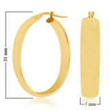 Italian 14k Yellow Gold Oblong Oval U-Shaped Hoop Earrings 1.25" 7mm 3.5 grams