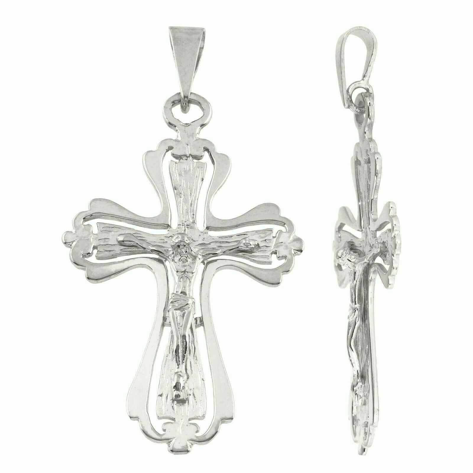 14k White Gold Crucifix Cross Charm Pendant Catholic Jesus Christ 2" 5.2 grams
