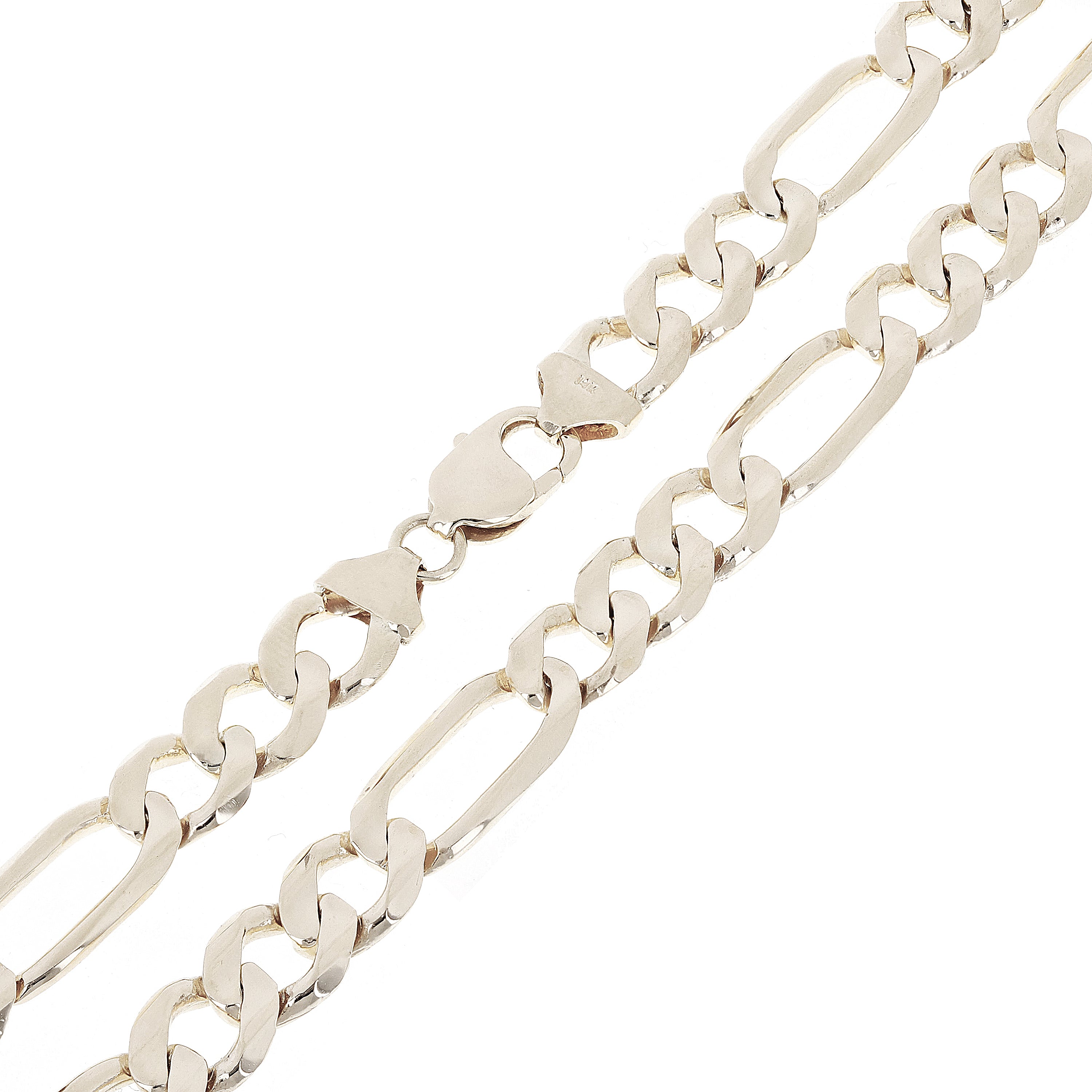 Men's 14k White Gold Solid Figaro Chain Necklace 20" 9.7mm 58 grams - White,20"