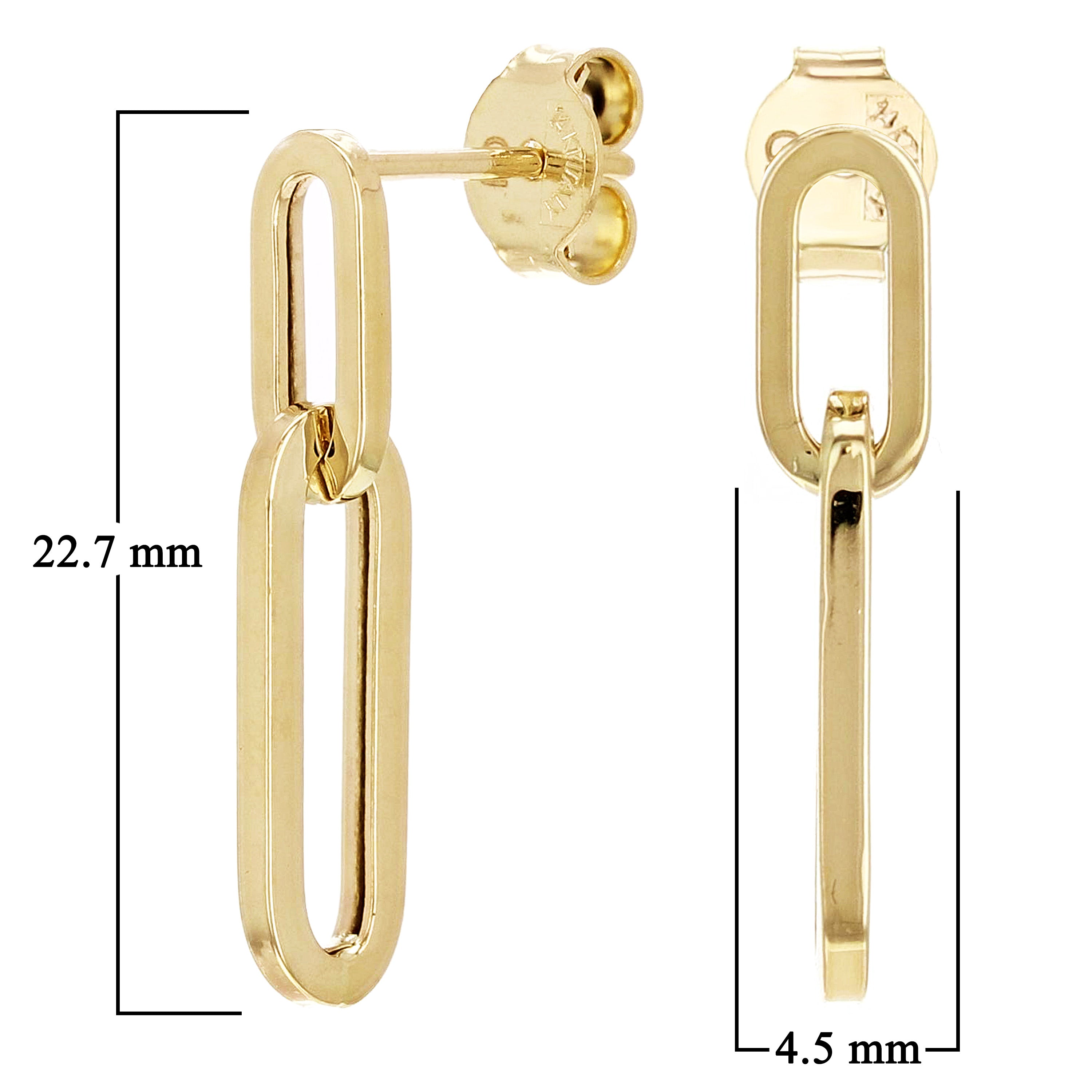 Italian 14k Yellow Gold Paper Clip Dangle Earrings 22.7mm x 5.2mm 1.4 grams