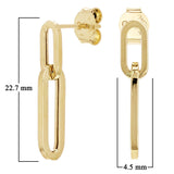 Italian 14k Yellow Gold Paper Clip Dangle Earrings 22.7mm x 5.2mm 1.4 grams
