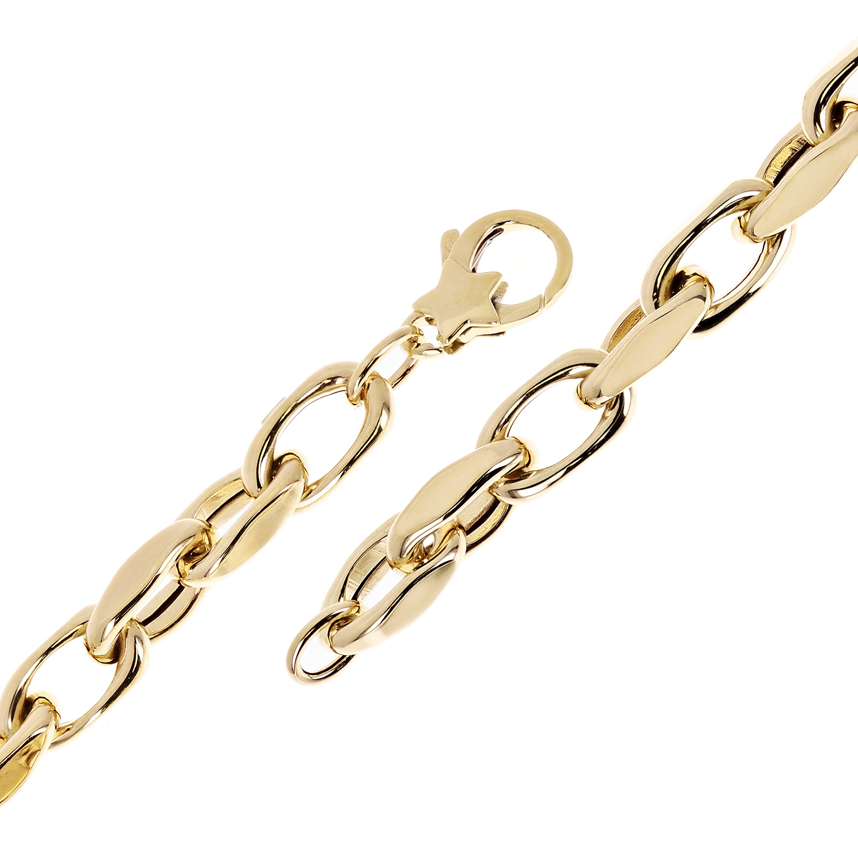 Italian 14k Yellow Gold Hollow Fancy Open Oval Link Bracelet 7.5" 7.6mm 10.2g