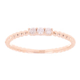 14k Rose Gold 0.09ctw Diamond 3-Stone Slim Beaded Stackable Ring Band Size 6.5 - Rose