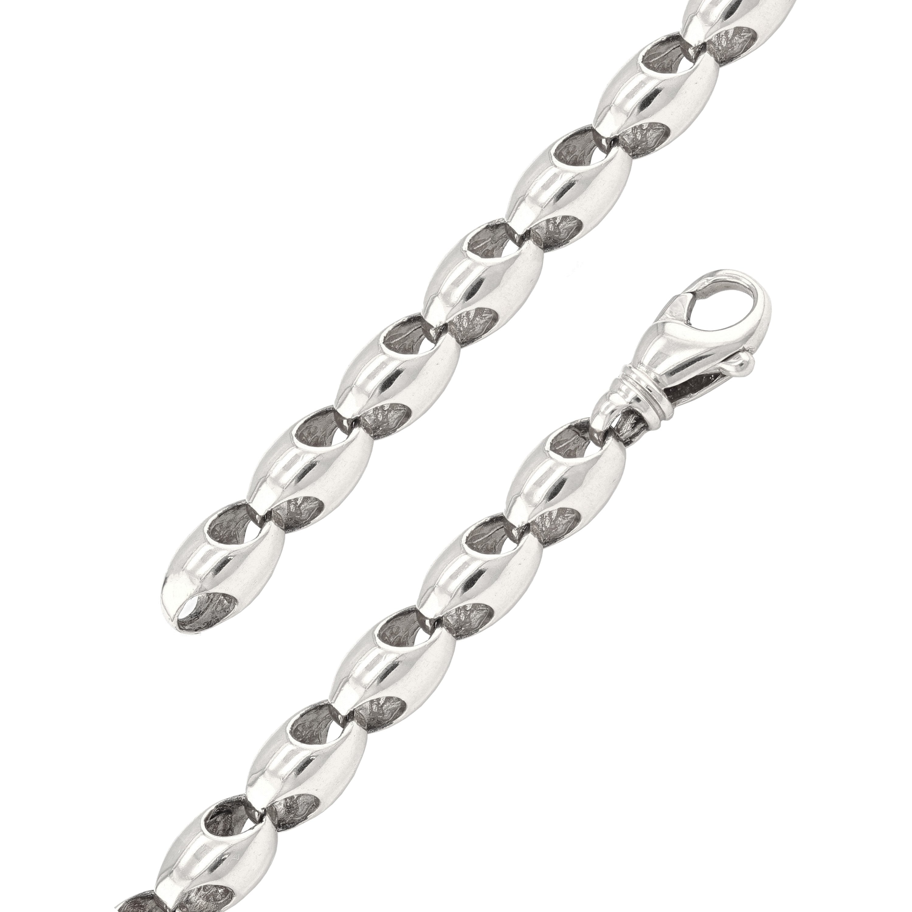 10k White Gold Solid Handmade Fashion Link Bracelet 7" 7mm 25 grams - White,7" 25 grams
