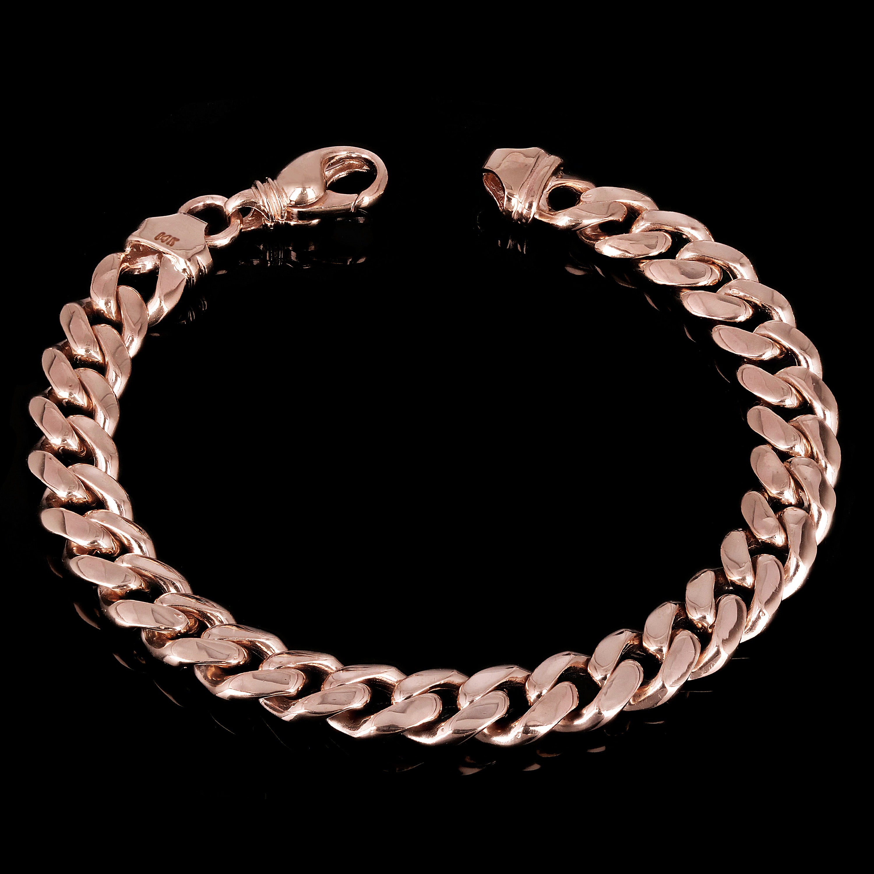 14k Rose Gold Solid Heavy Miami Cuban Chain Link Bracelet 8" 10 mm 52.8 grams with Lobster Clasp - Rose,8"