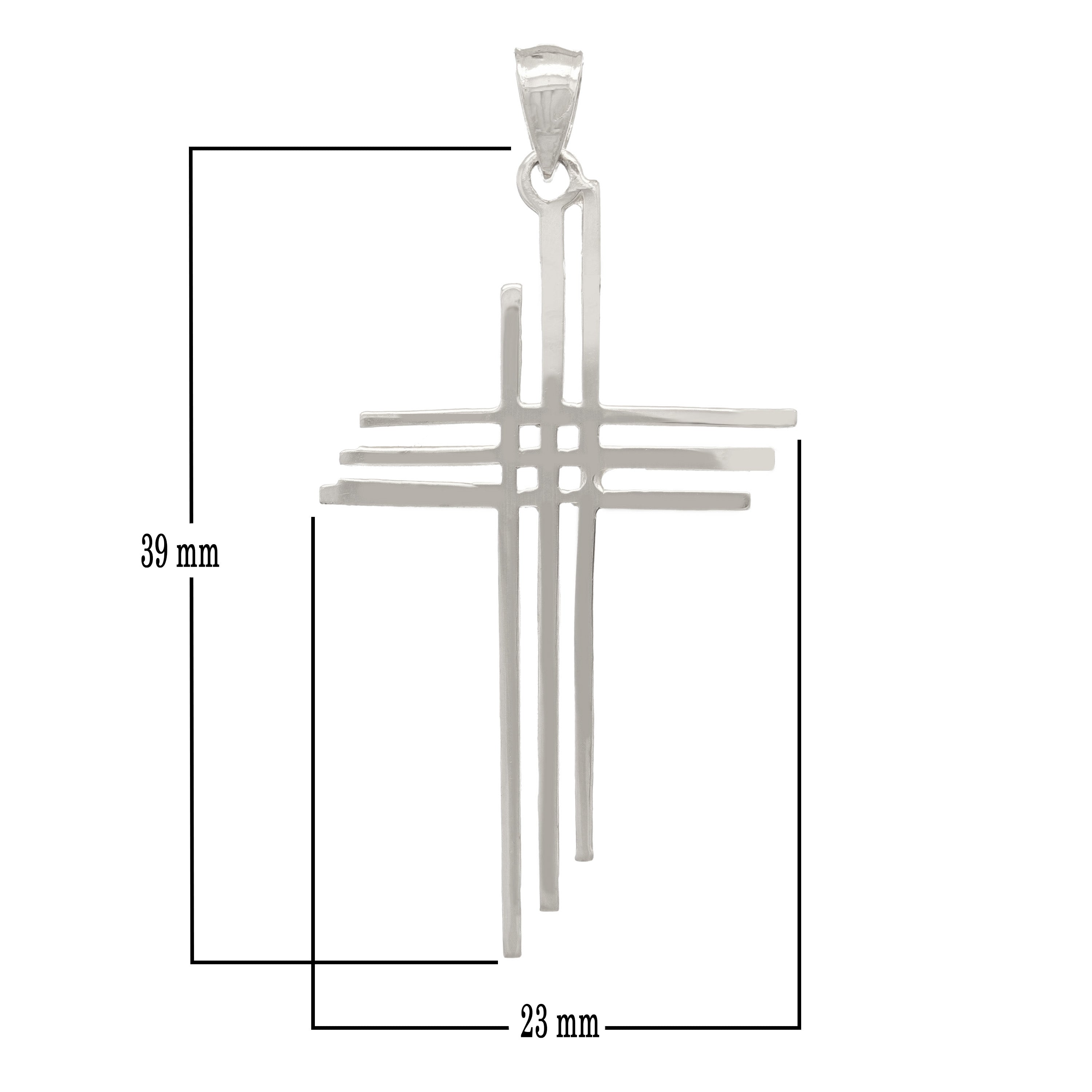 14k White Gold Solid Calvary 3 Cross Religious Charm Pendant 1.75" 1.8 grams - White