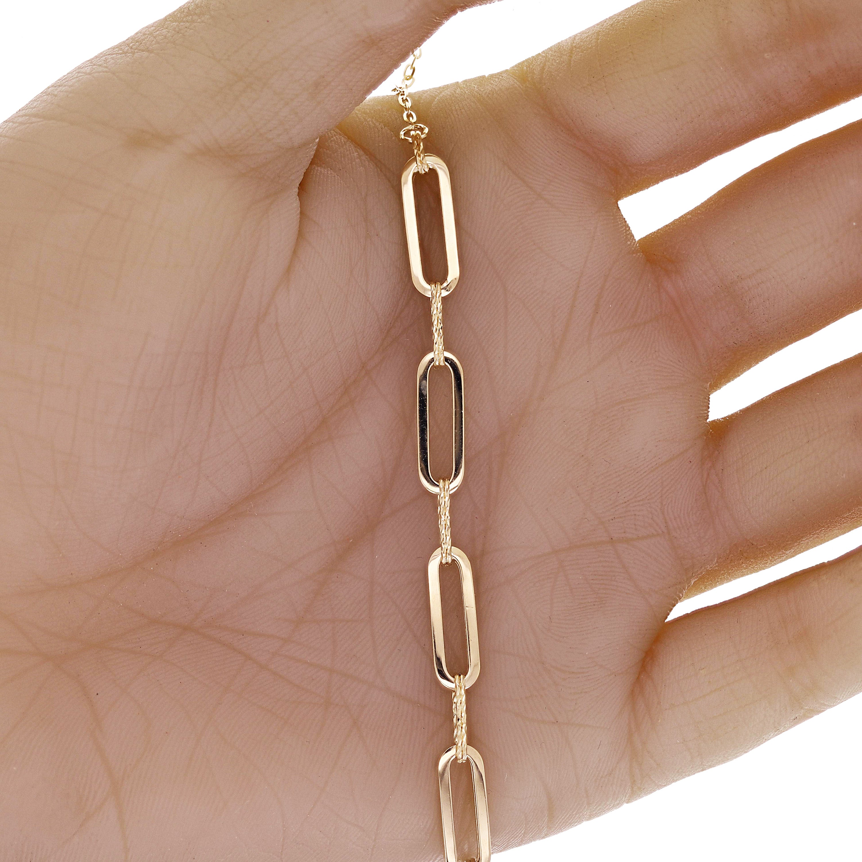 Italian 14k Yellow Gold Paper Clip Link Necklace, Bracelet & Earrings Set 9 grams