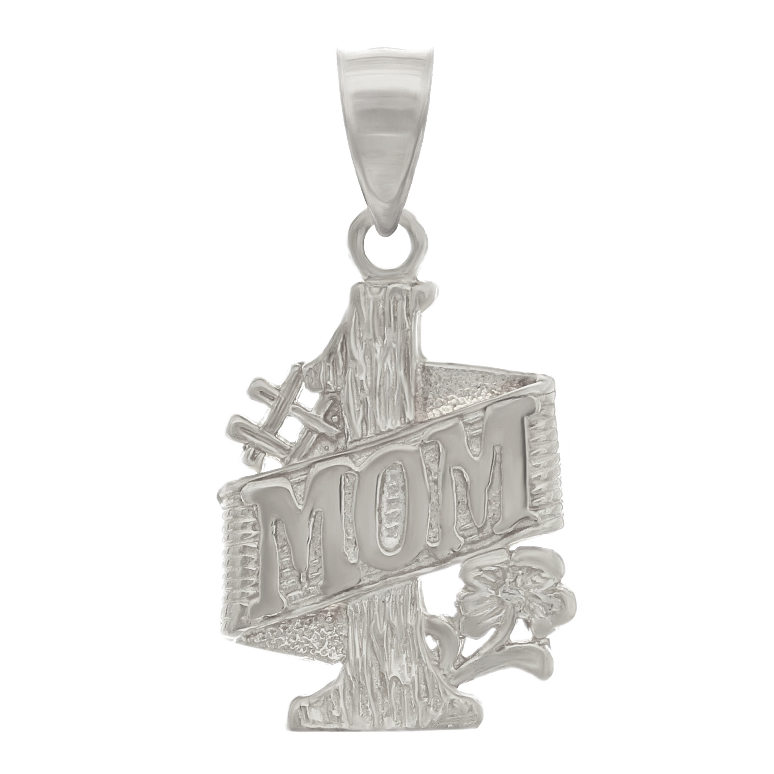 14k White Gold Mother's Day Gift #1 MOM Pendant - White