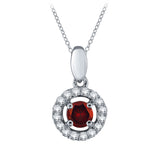 14k White Gold 0.40ctw Red & White Diamond Eternity Circle Pendant Necklace 18" - Red