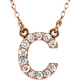 14k Rose Gold Diamond Initial Letter C Alphabet Rolo Pendant Necklace 18" - Letter C,Rose
