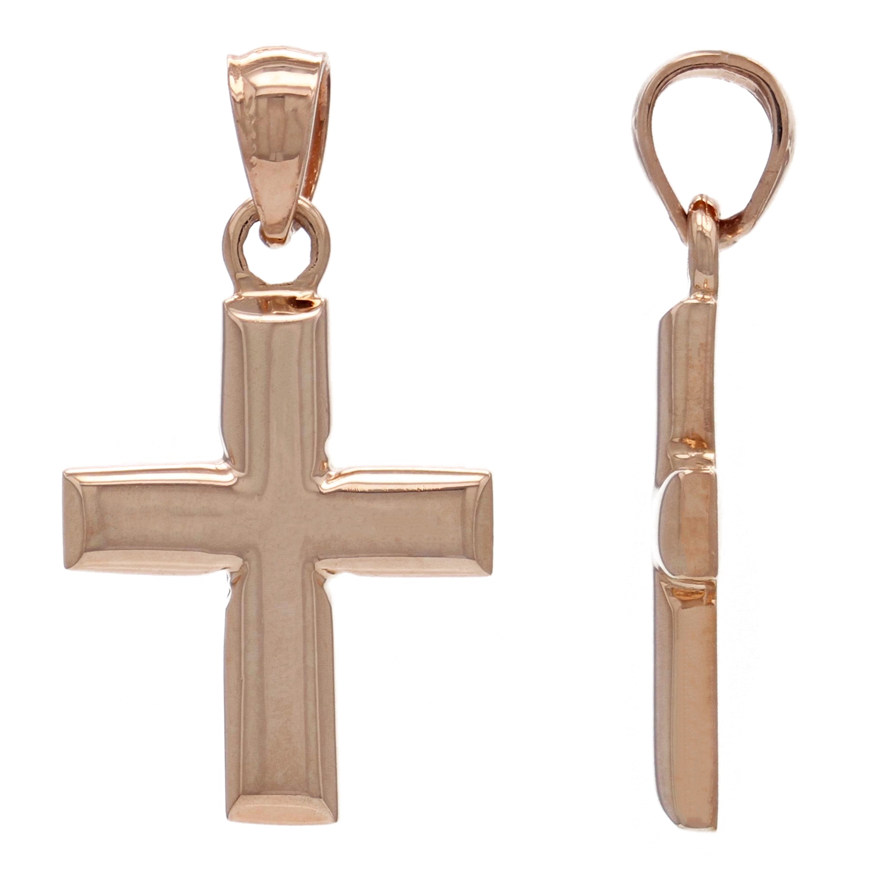 14k Rose Gold Polished Plain Cross Pendant - Rose