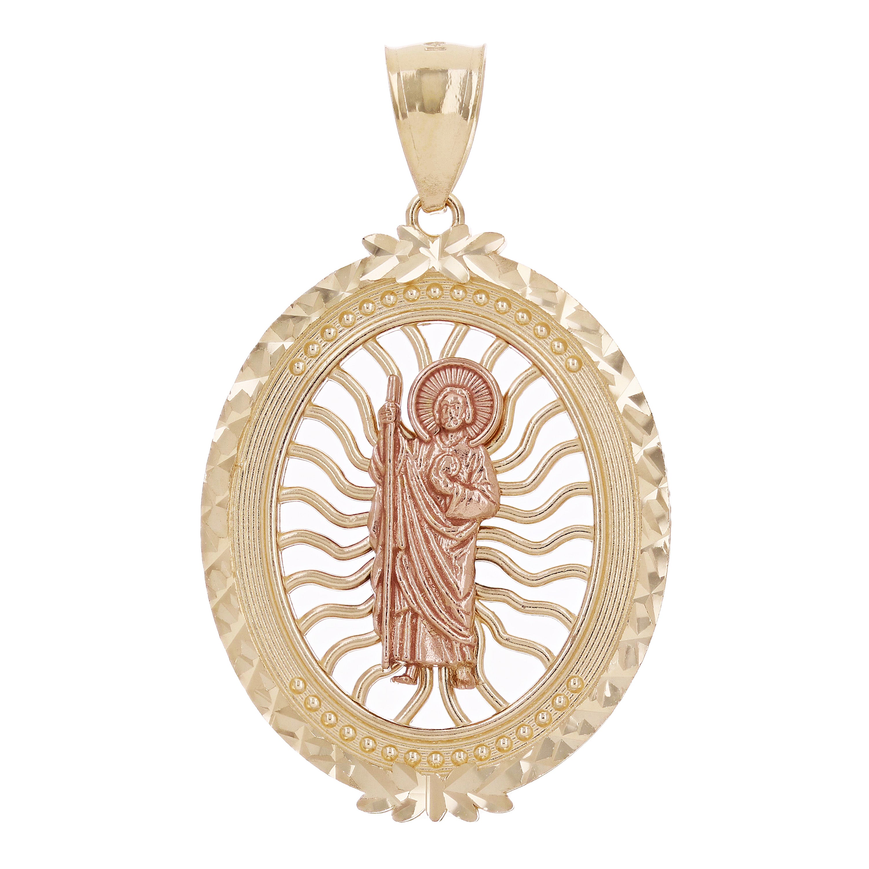 14k Yellow & Rose Gold St. Jude Thaddeus Oval Charm Pendant 1.5" 4.9 grams