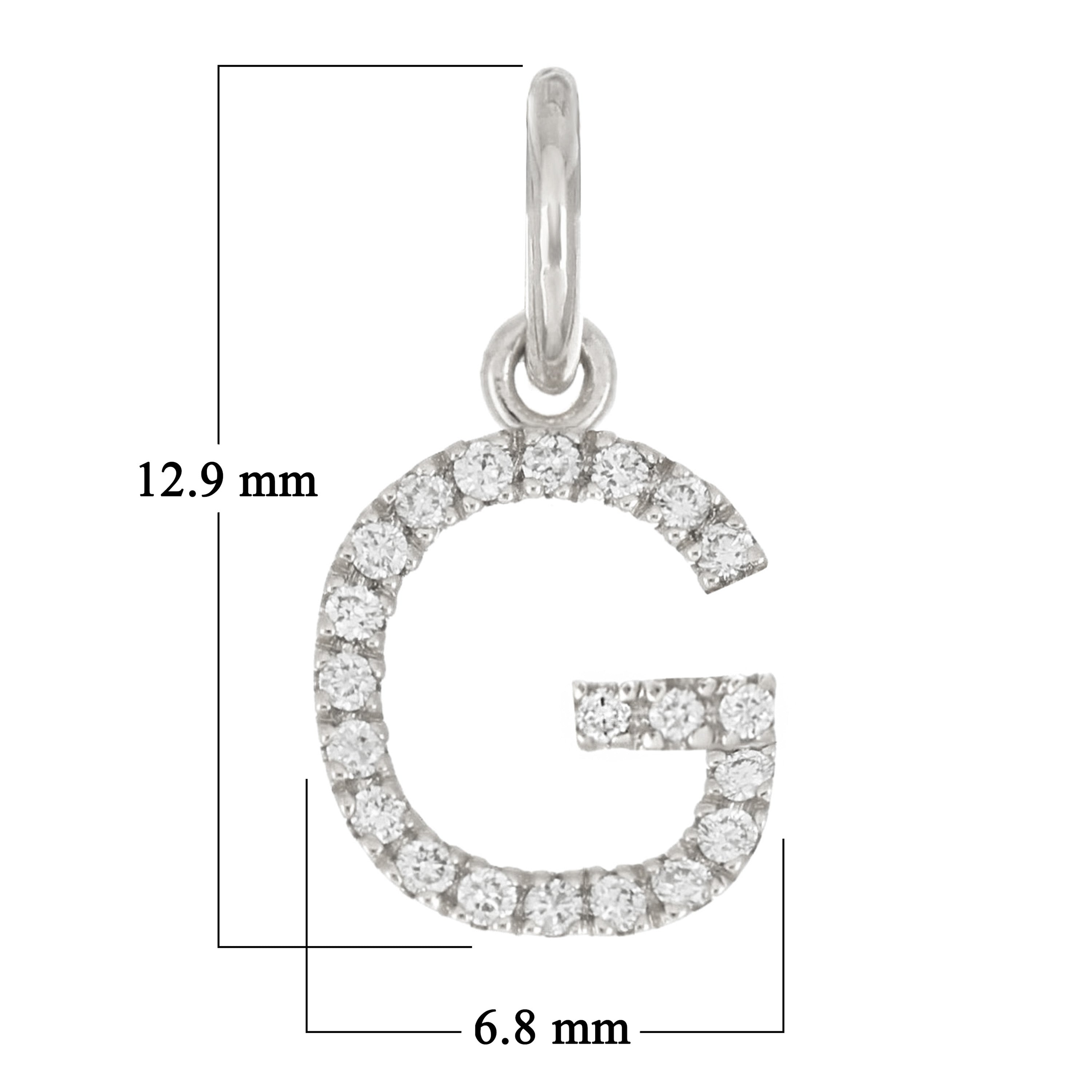 14k White Gold Diamond Initial Letter G Charm Pendant - Letter G,White