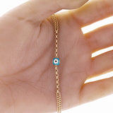 Italian 14k Yellow Gold Double Cuban Chain Evil Eye Charm Bracelet 7" 2.9 grams
