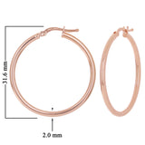Italian 14k Rose Gold High Polished Plain 2mm Hollow Hoop Earrings 1.2" 2 grams - Rose,Size 1.2" 2 grams