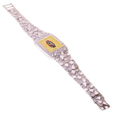 925 Sterling Silver Nugget Link Band Geneve Guadalupe Diamond Watch 7-7.5" 44 grams - 7" 44 grams
