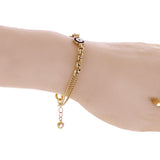 Italian 14k Yellow Gold Double Cuban Chain Evil Eye Charm Bracelet 7.5" 4.3grams