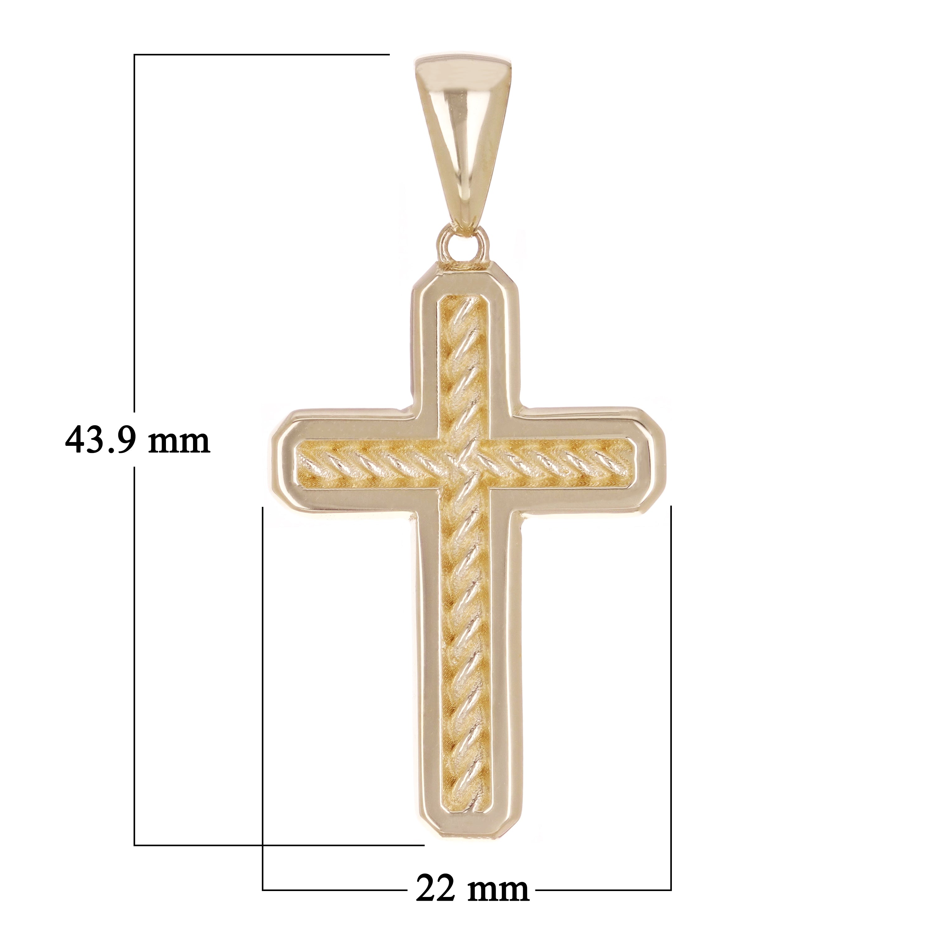 14k Yellow Gold Solid Textured Cross Religious Charm Pendant 1.7" 7.1 grams