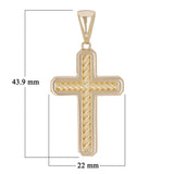 14k Yellow Gold Solid Textured Cross Religious Charm Pendant 1.7" 7.1 grams