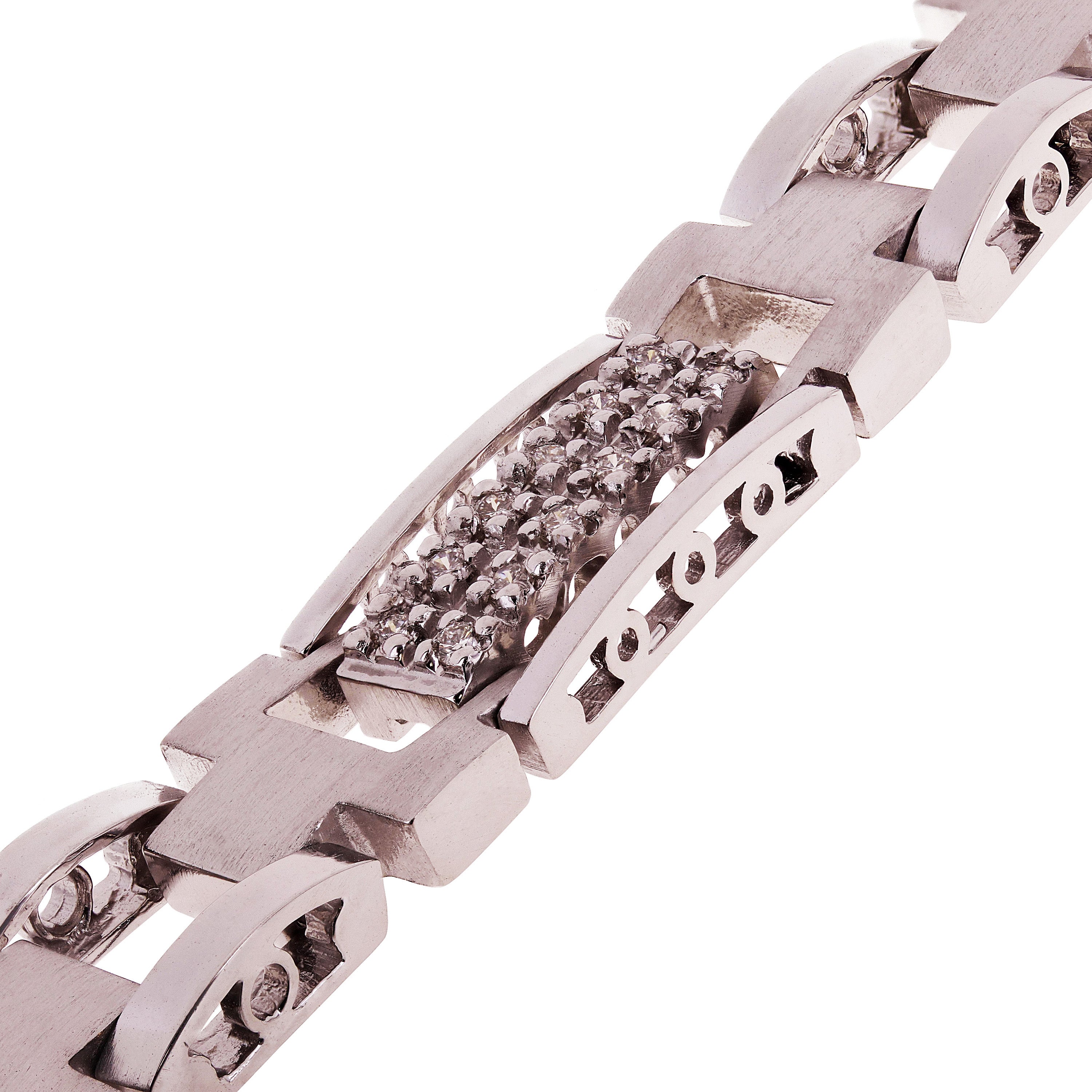 Men's 14k White Gold 1.00ctw Diamond Watch Link Bracelet 8" 10mm 35.4 grams - White  8"  10mm  1ctw  35.4grams