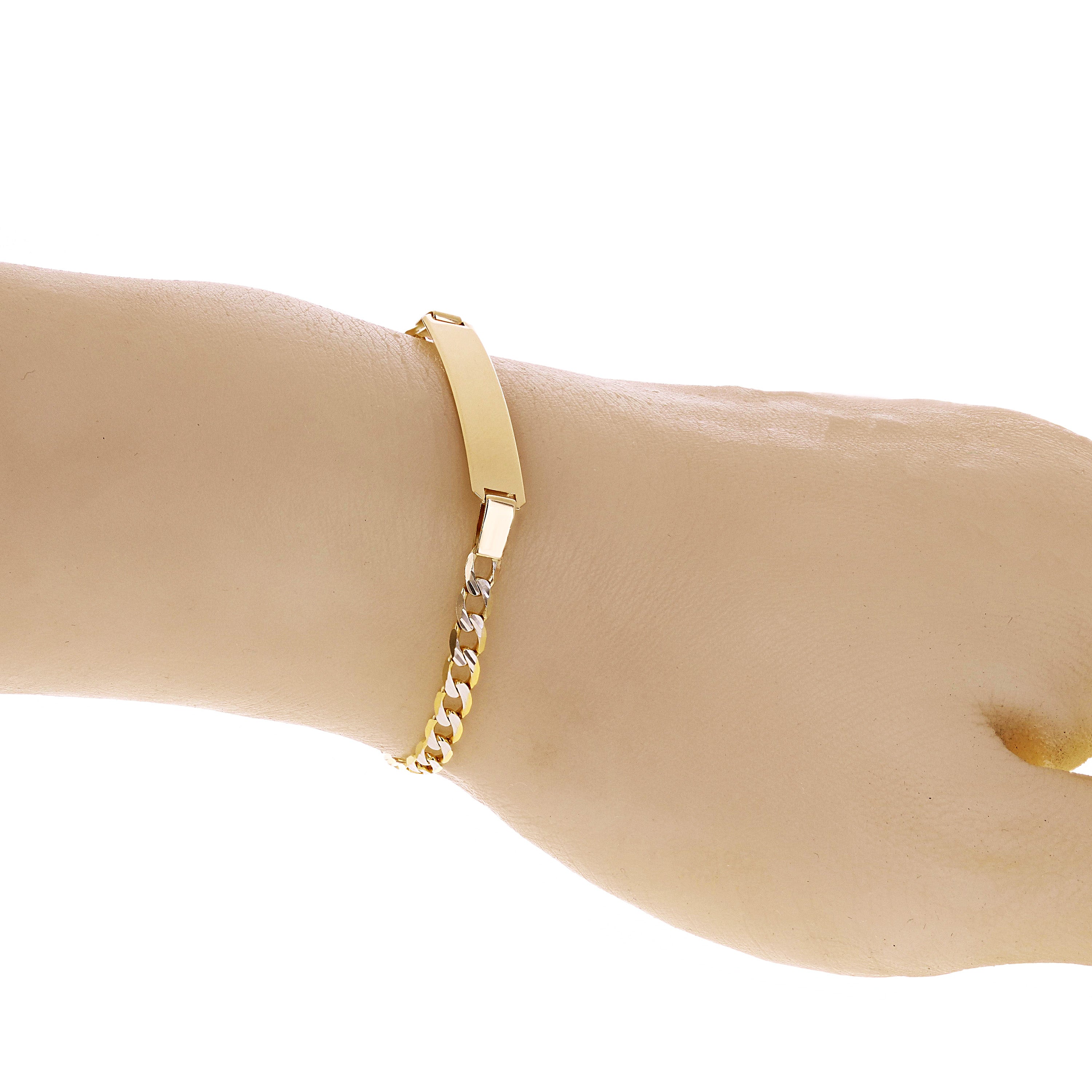 Italian 14k Two Tone Gold Engravable Baby Kids Cuban ID Bracelet 6.25" 4.4 grams