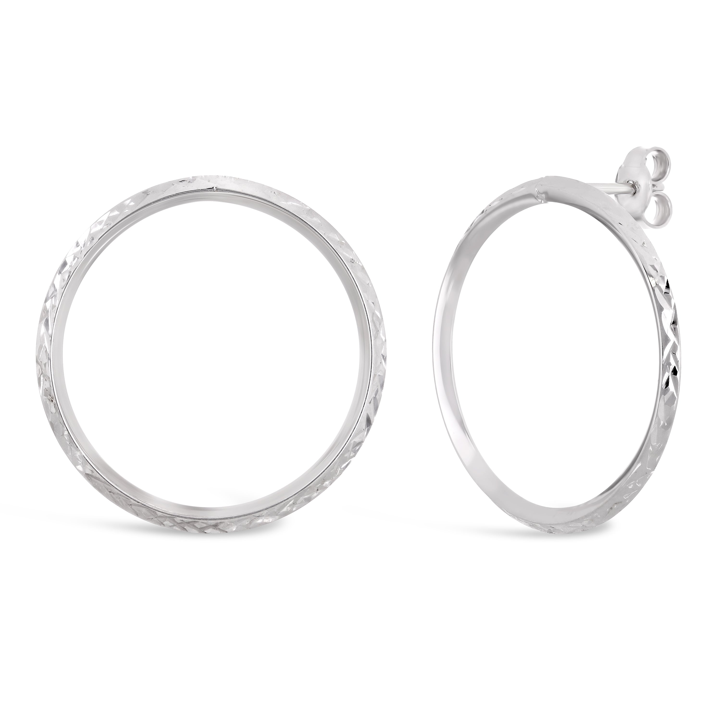 Italian 14k Yellow or White Gold Diamond-Cut Eternity Circle Hoop Stud Earrings