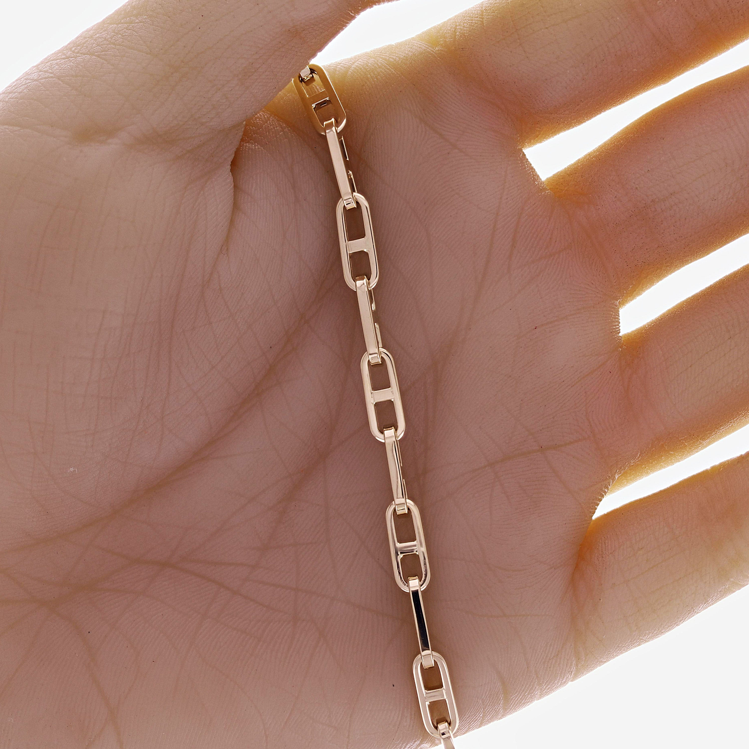 Italian 14k Yellow Gold Hollow Anchor Chain Bracelet 7.5" 4.5mm 4.8 grams