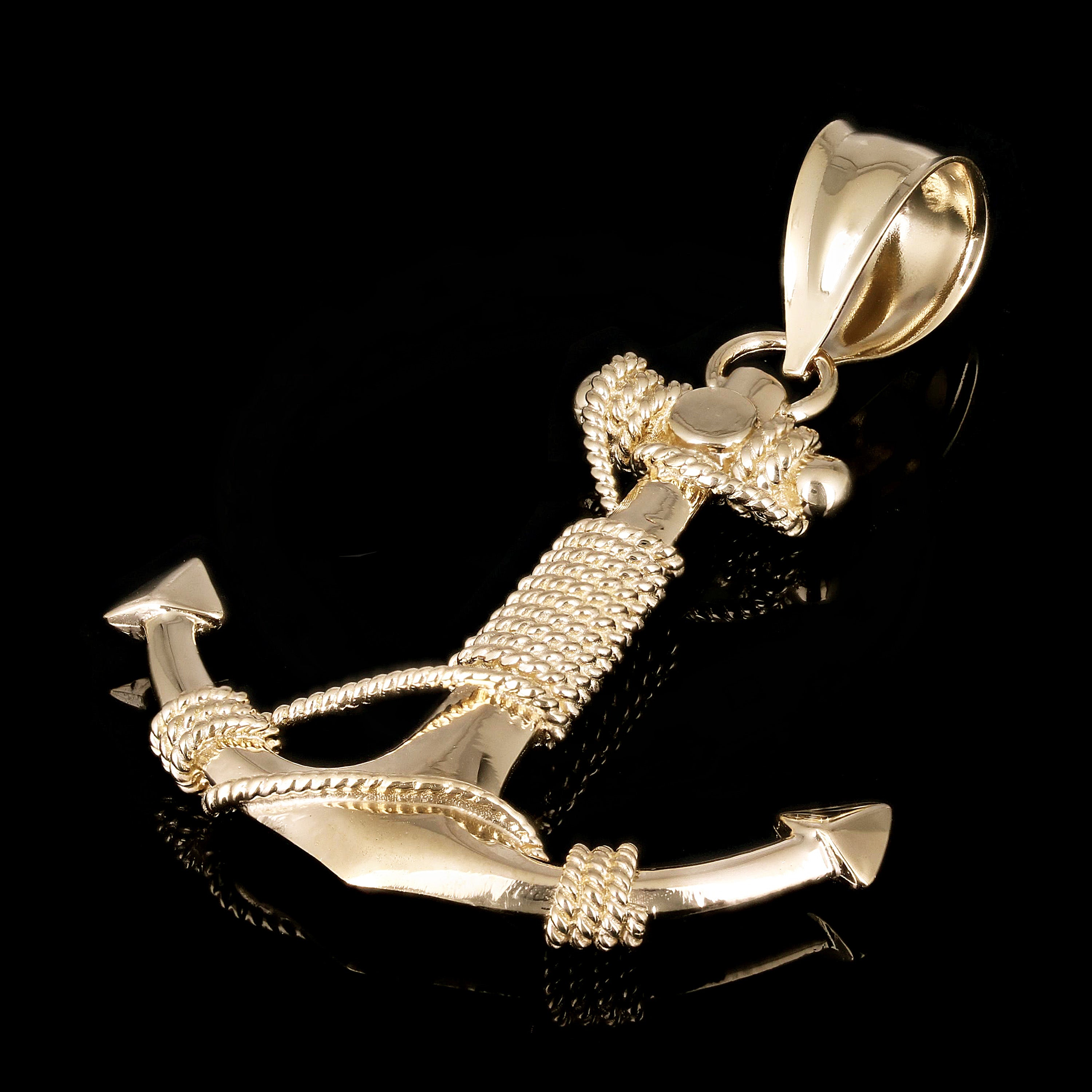 14k Yellow Gold Nautical Anchor Ship Mariners Rope Pendant 2.2" 13.5 grams