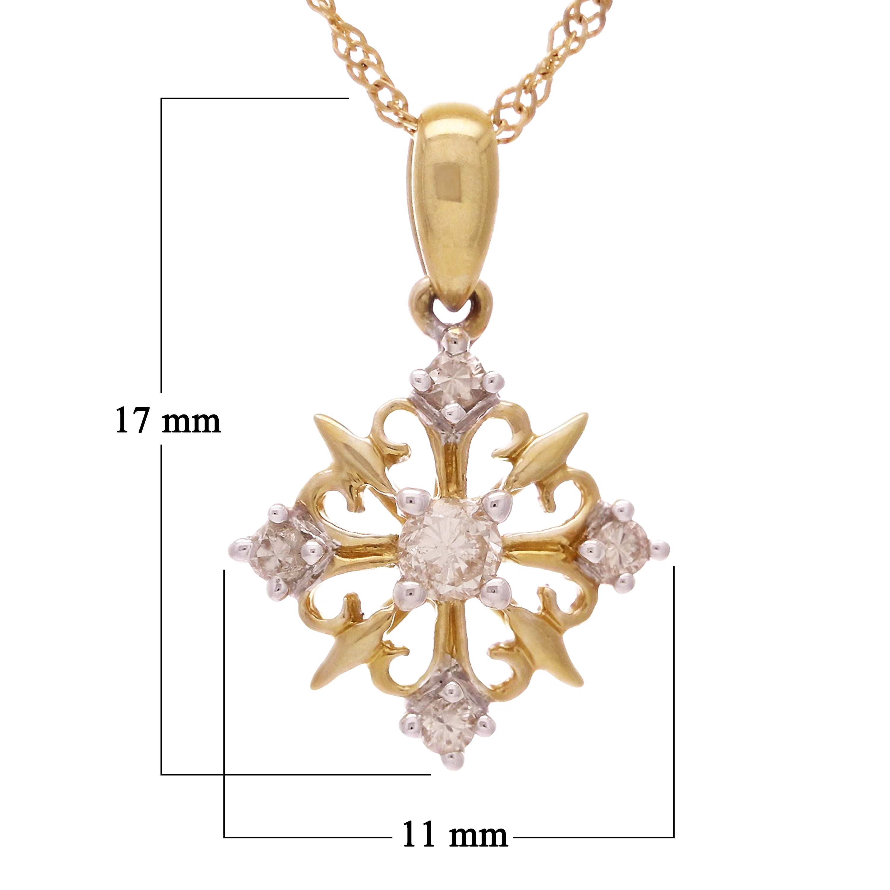 14k Yellow Gold 0.15ctw Diamond Snowflake Pendant Necklace