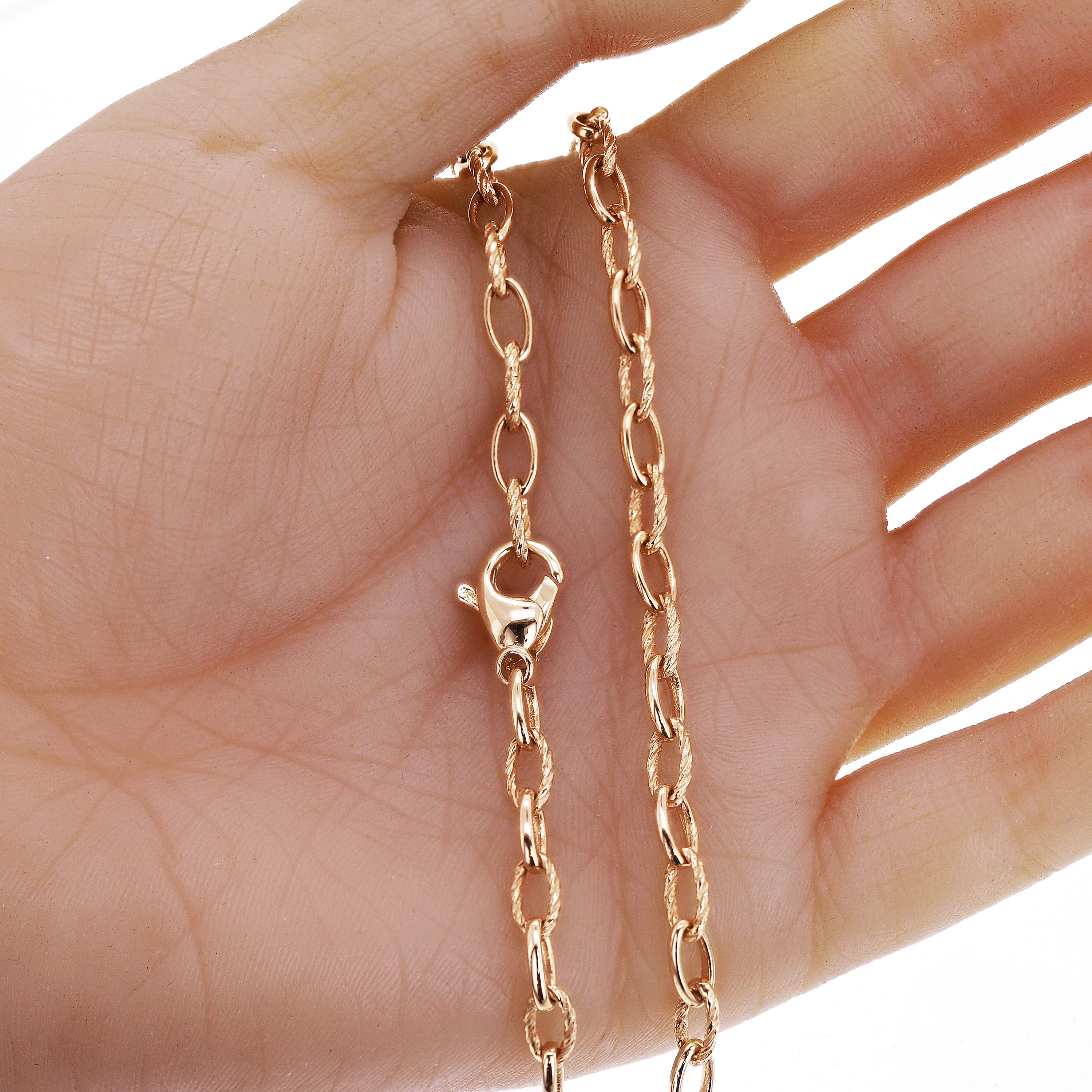 14k Yellow Gold Solid Oval Plain & Rope Link Chain Necklace 16" 4.7mm 15.5 grams - 16" 15.5 grams
