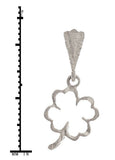 14k White Gold Outlined Flower Lucky Four Leaf Clover Charm Pendant 0.6 gram