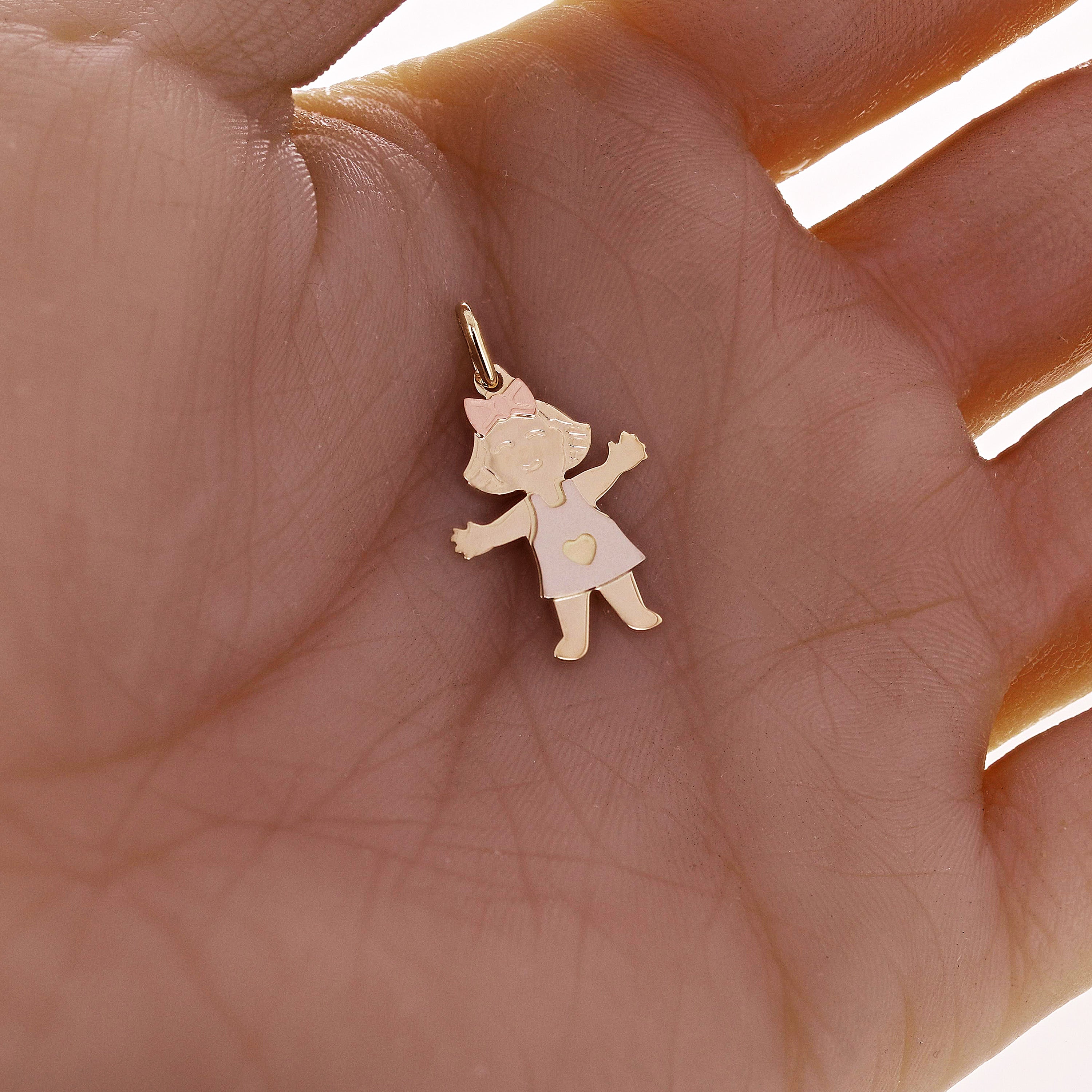 Italian 14k Tri-Color Gold Little Girl Charm Pendant 1" 1.1 grams
