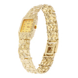 Women's 10k Yellow Gold Nugget Link Bracelet Geneve Watch with Diamonds 6.5-7" - Gold Faceplate 7" 37.4 grams