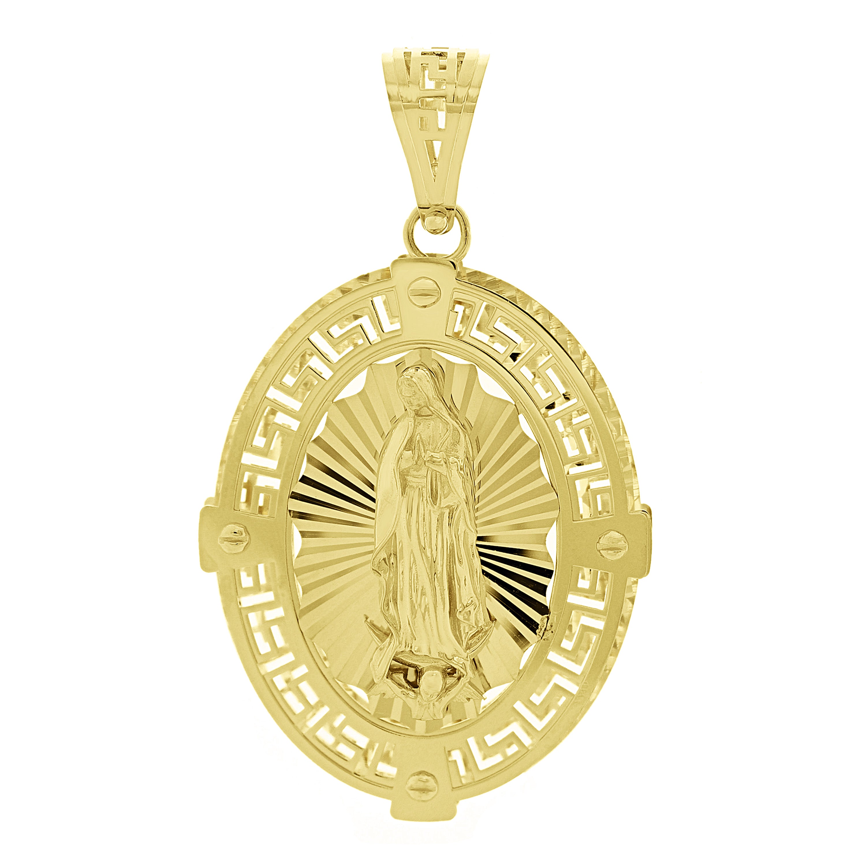 Italian 14k Yellow Gold 3D Double Sided Miraculous Mary Pendant 2" 7.2 grams