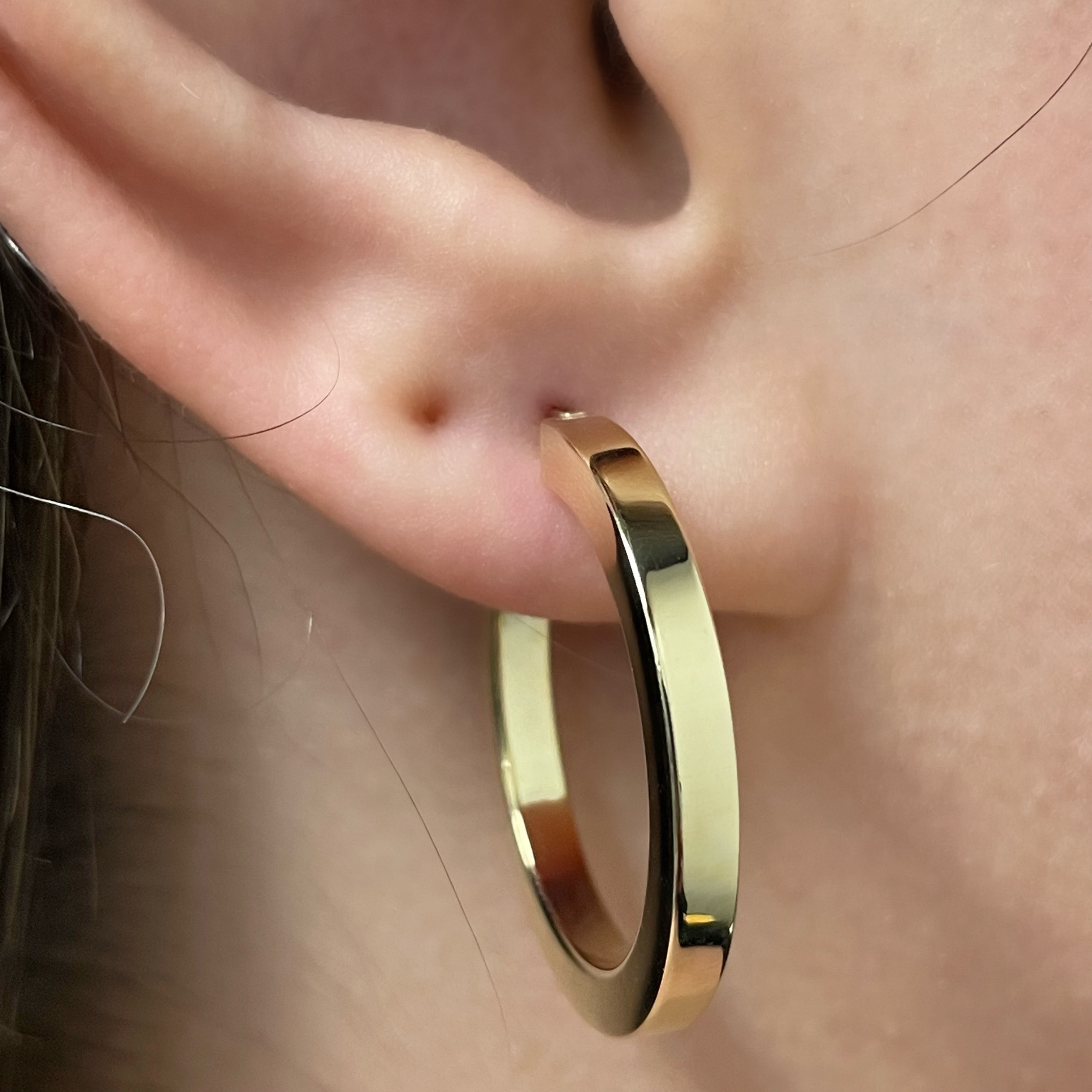 Italian 14k Yellow Gold Square Tube 3mm 1" Diameter Round Hoop Earrings 2.7grams