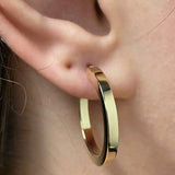 Italian 14k Yellow Gold Square Tube 3mm 1" Diameter Round Hoop Earrings 2.7grams