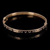 Italian 14k Yellow Gold Hollow Square Tube Roman Numeral Bangle Bracelet 7" 4mm