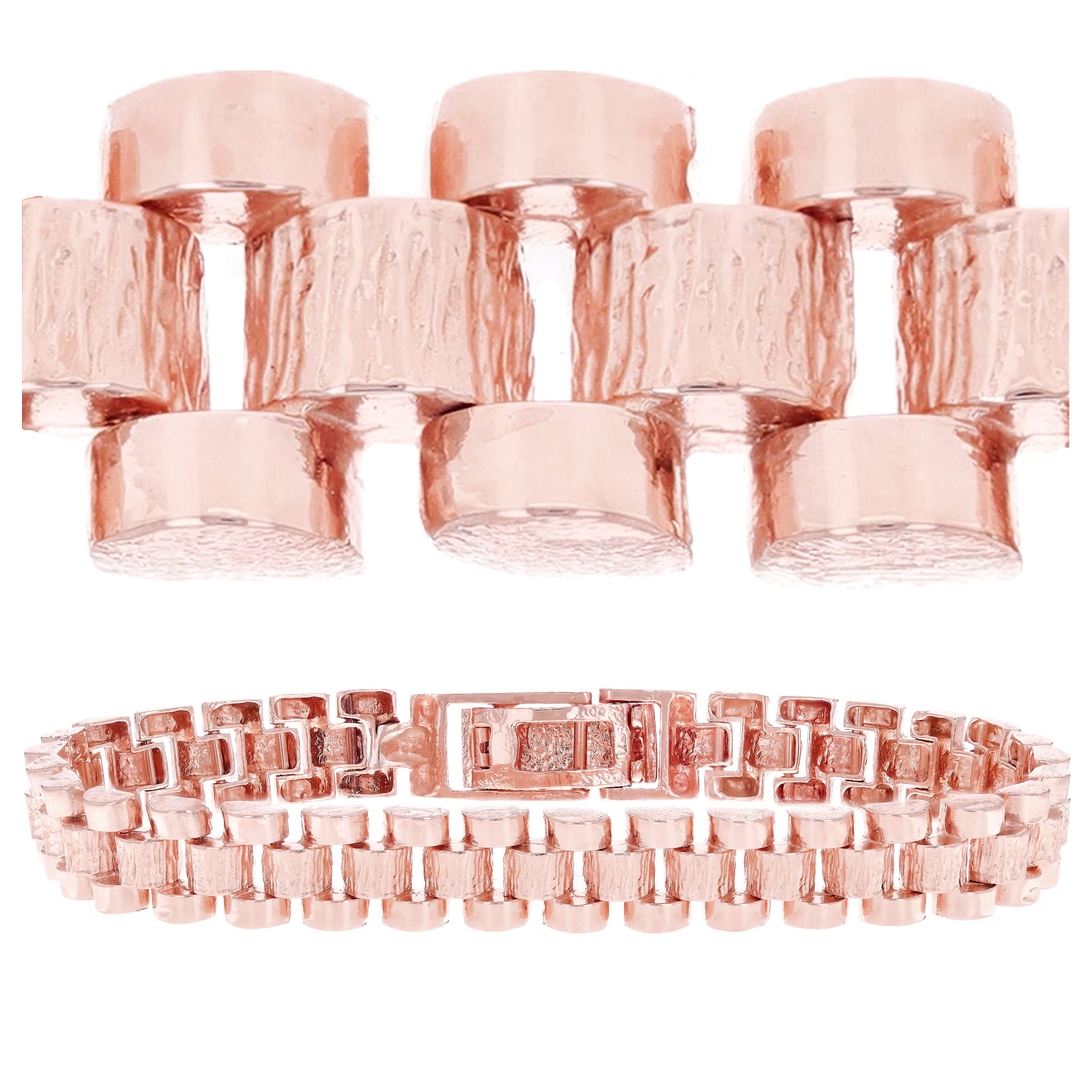 10k Rose Gold Watch Link Bracelet Adjustable 7-7.5" 8.5mm 17.5 grams - Rose,8" 18.8 grams
