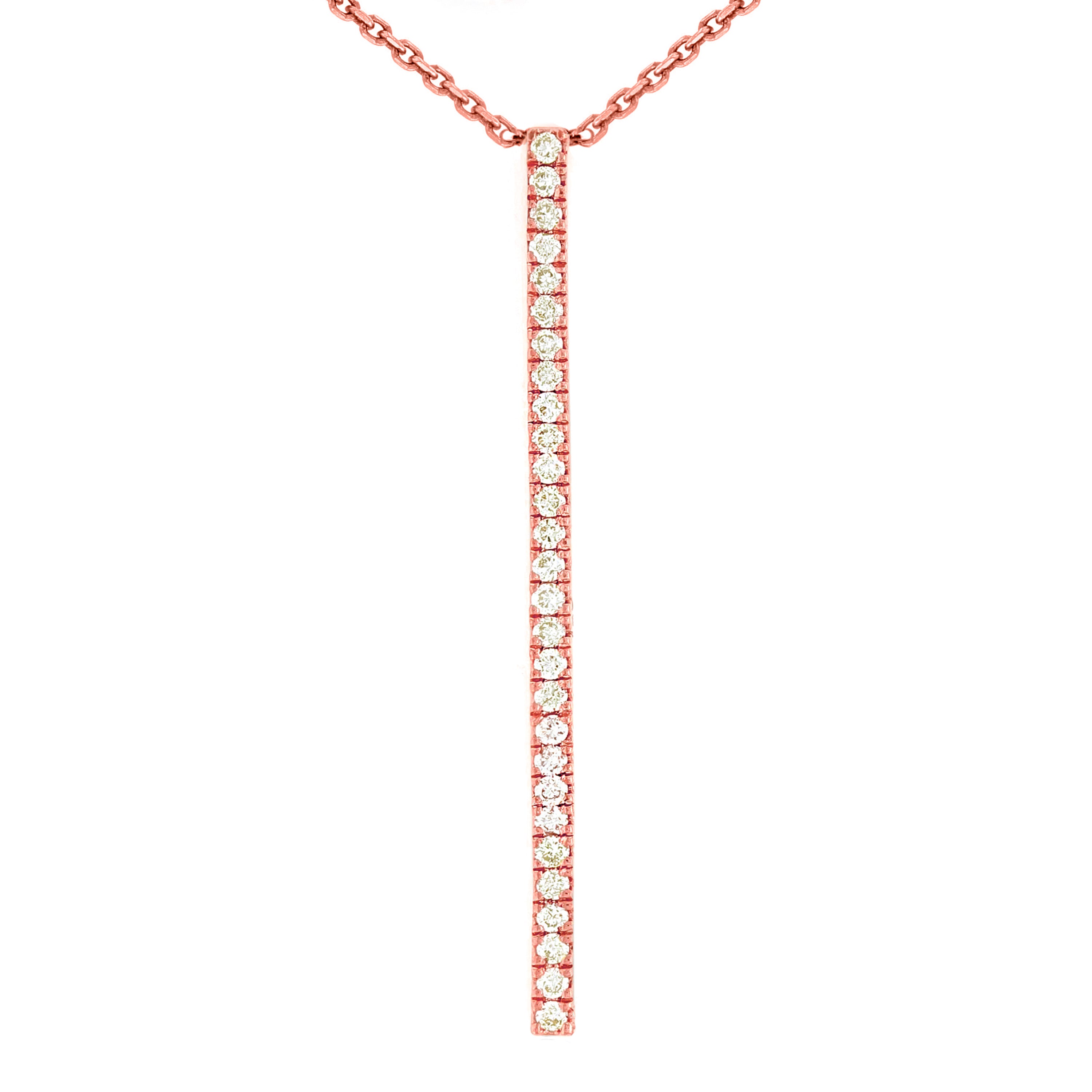 14k Rose Gold 1/4 ctw Diamond-Accented Vertical Bar Pendant Necklace 18" - Rose