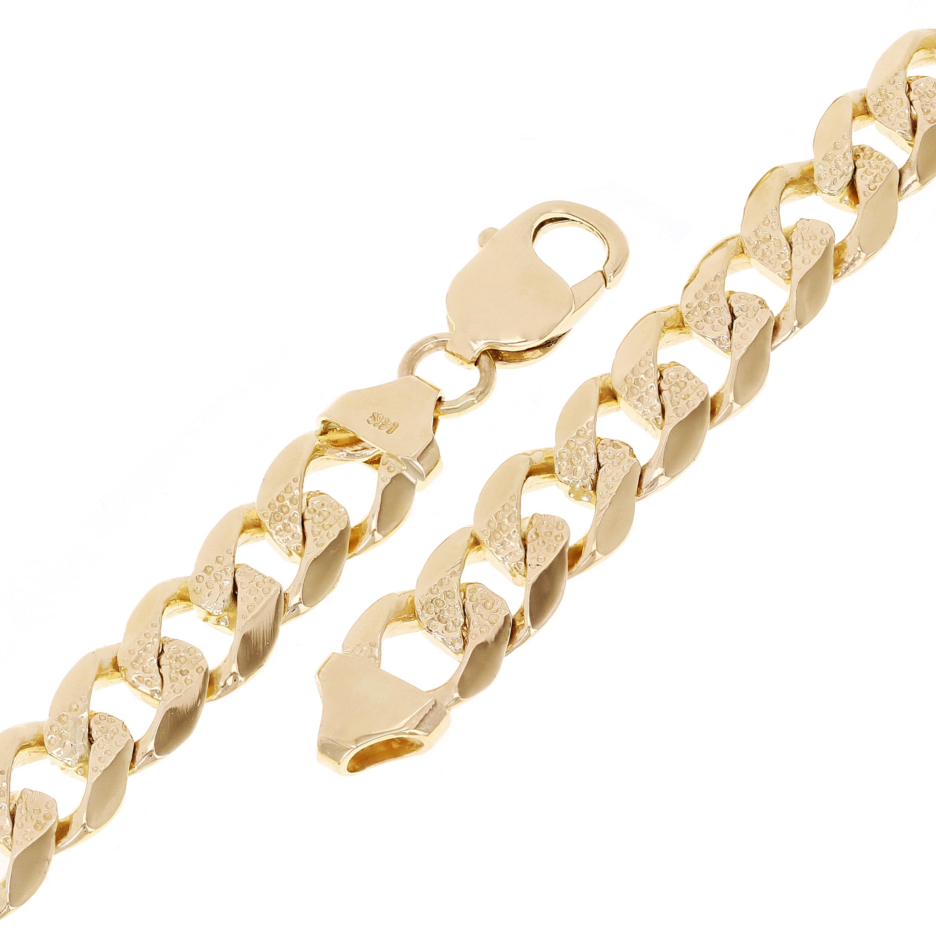 14k Yellow Gold Solid Pave Curb Cuban Link Chain Bracelet 7.5" 9.3mm 20.9 grams - 7.5"