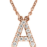 14k Rose Gold Diamond Initial Letter A Alphabet Rolo Pendant Necklace 18" - Letter A,Rose