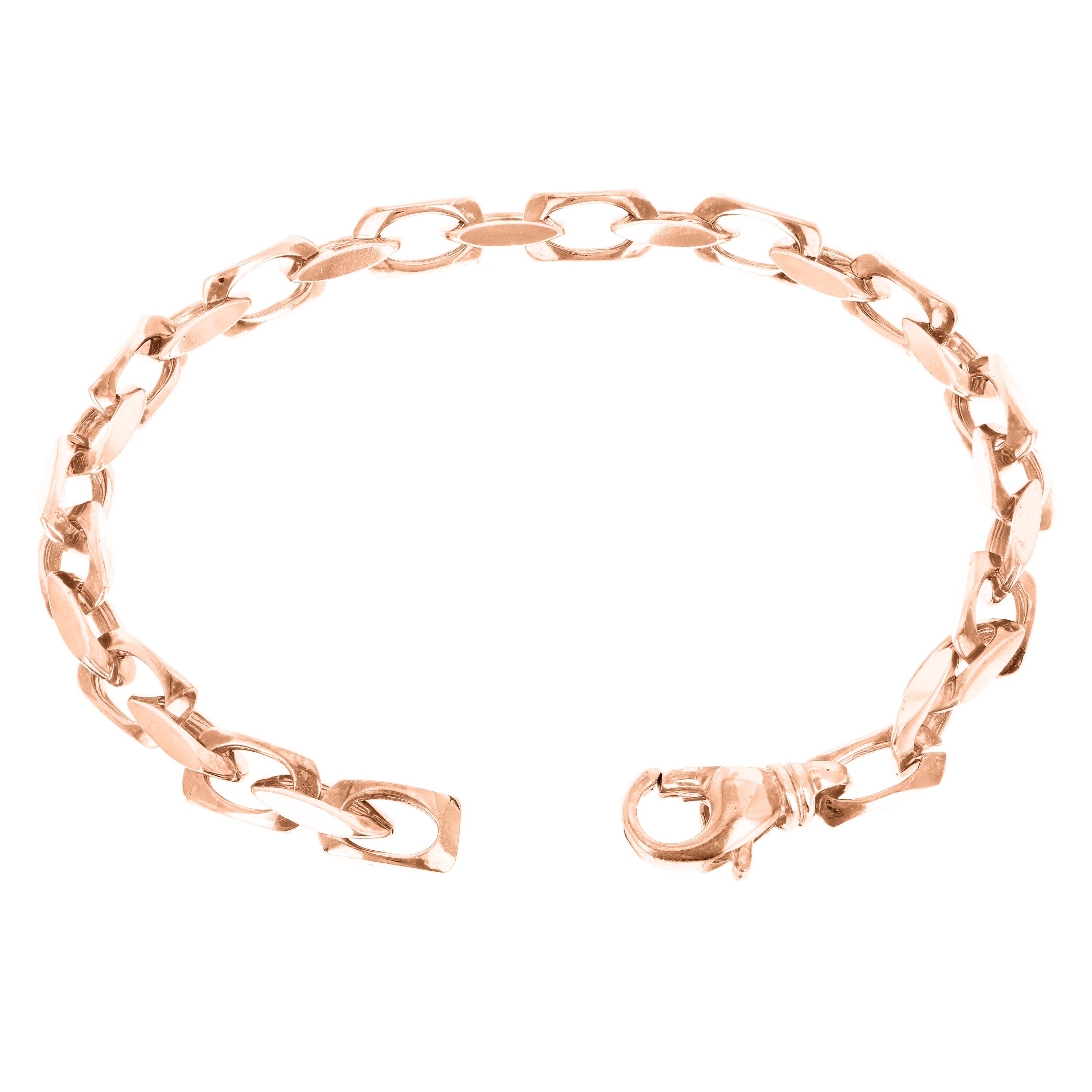 14k Rose Gold Solid Handmade Rectangle Link Chain Bracelet 7" 5.5mm 27.8 grams - Rose,7" 27.8 grams