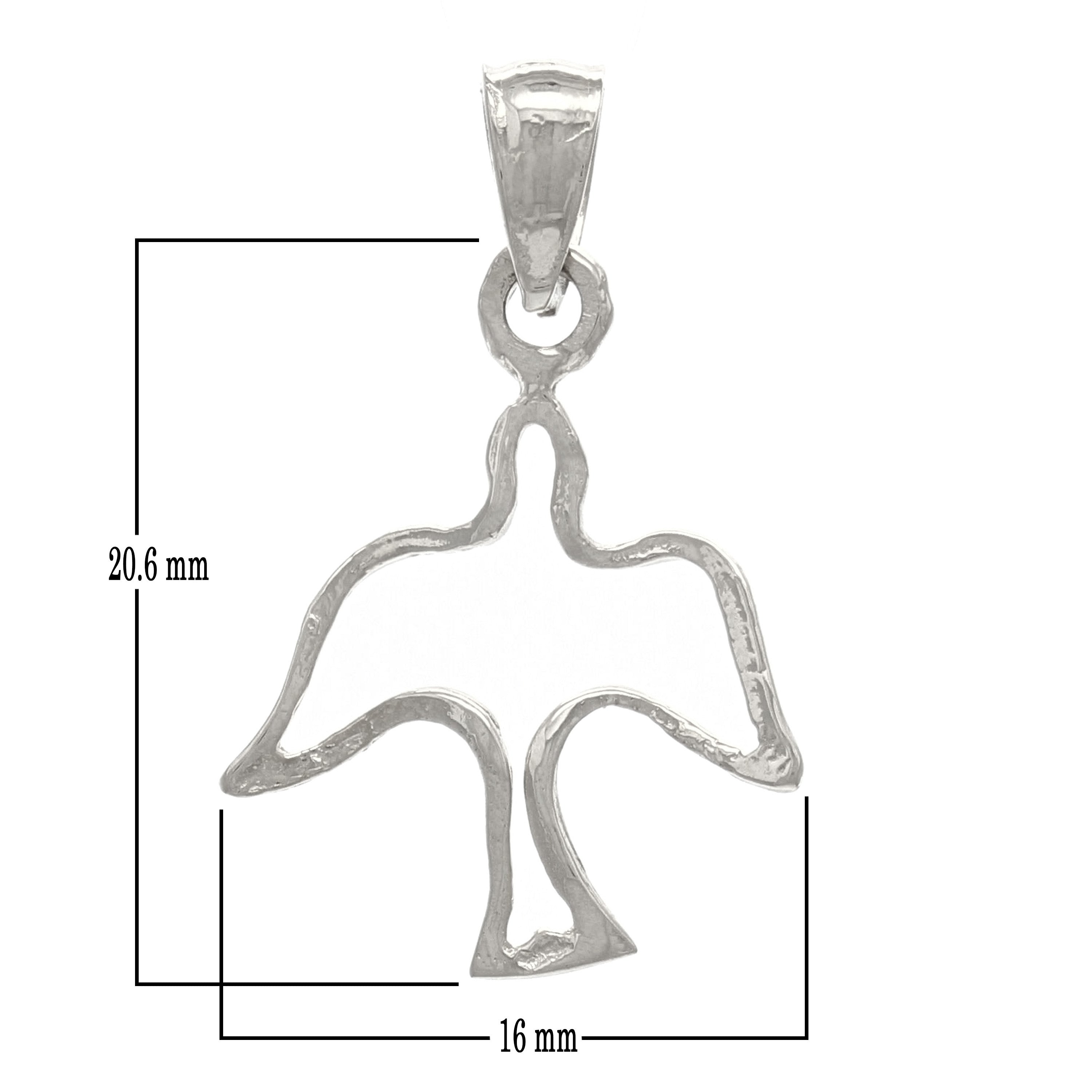 14k White Gold Solid Outline Bird Peace Dove Charm Pendant 0.7 gram - White
