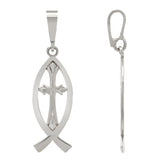 14k White Gold Christian Cross Ichthus Fish Charm Pendant 1.2 grams - White