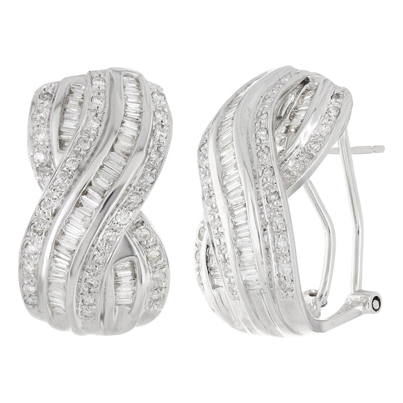 14k White Gold 1.21ctw Diamond Twist Half Hoop Earrings