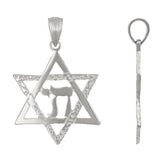 14k White Gold Jewish Star Of David Hebrew Chai Charm Pendant 2.2 grams - White