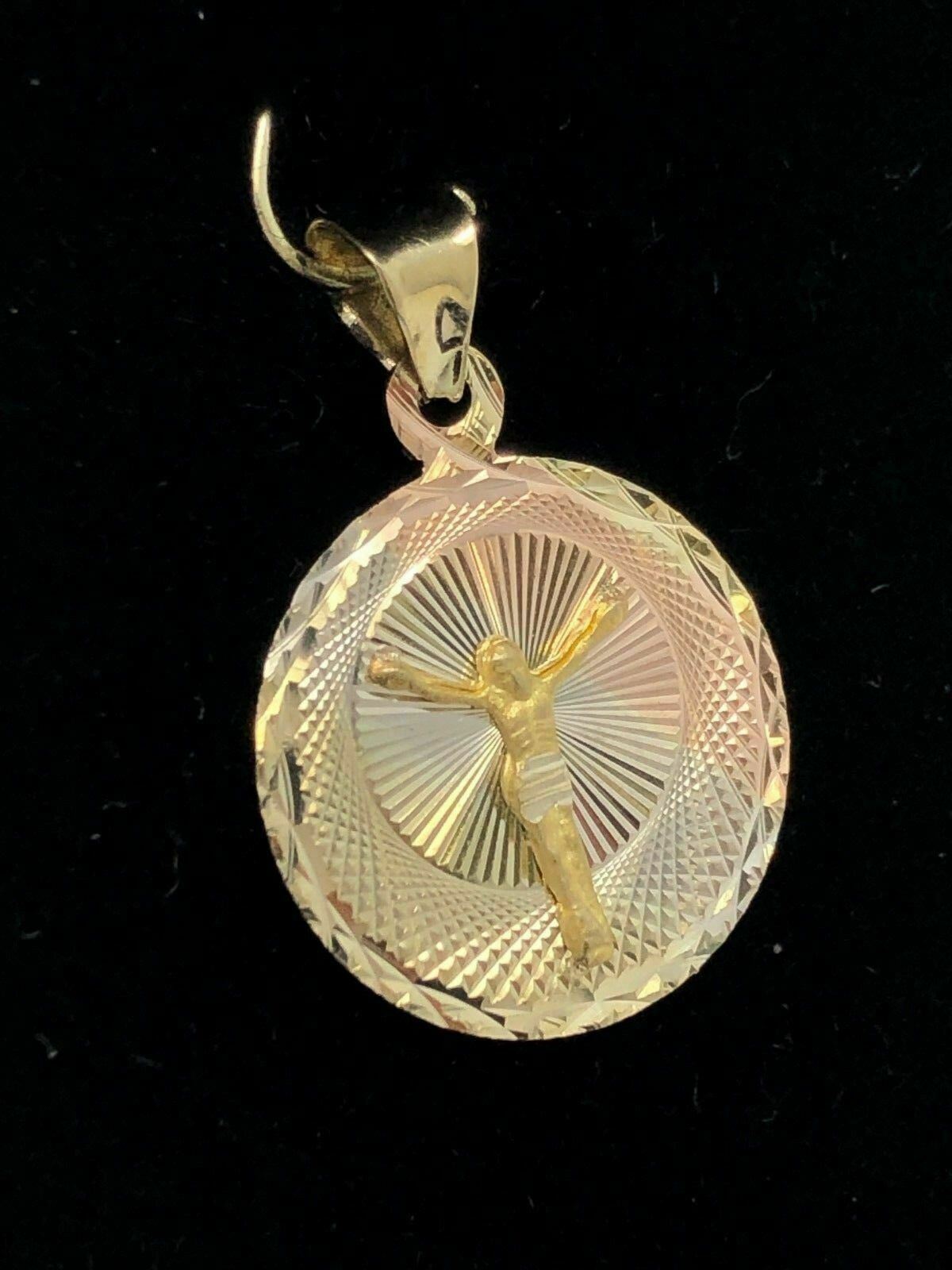 14k Tri Color Gold Cross Jesus Christ Crucifix Medal Charm Pendant 23.6mm 1.3g